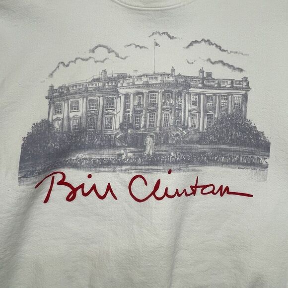 VINTAGE 90s Dallas Alice Bill Clinton Crewneck Sweater Made in USA Size M *Stain - Picture 1 of 9